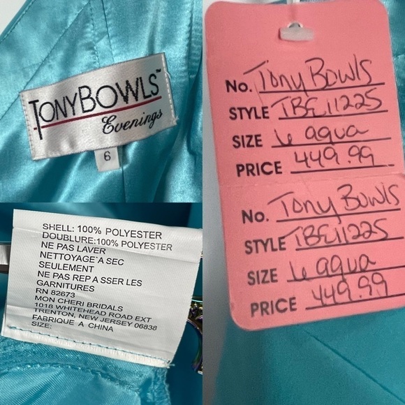 TONY BOWLS BEADED ONE SHOULDER HIGH SLIT CASCADE TRAIN PROM PAGEANT FORMAL GOWN - Picture 16 of 16